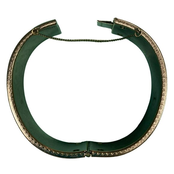 Vintage Signed HOBE Silver toned Enamel Diamond Cut Engraved Hinged Bangle Women - Picture 4 of 8